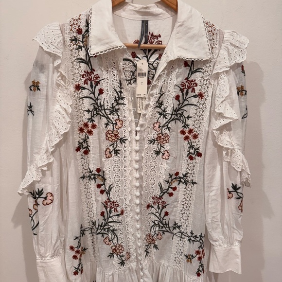 NWT By Anthropologie Long-Sleeve V-Neck Eyelet Midi Dress - Picture 7 of 12